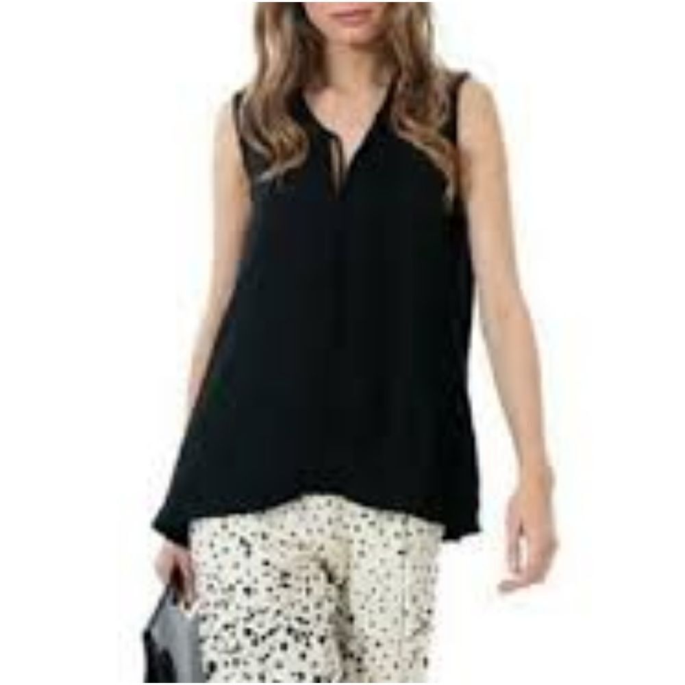 Lola & Sophie Sleeveless Split Collar Boxy Fit Black Top New Women's Size XL